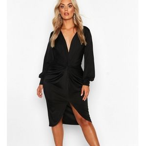 BooHoo Plus Twist Front Plunge Midi Dress